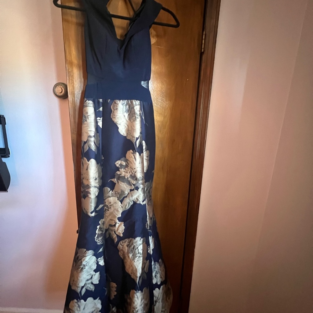 Navy and Gold Floral Maxi Dress